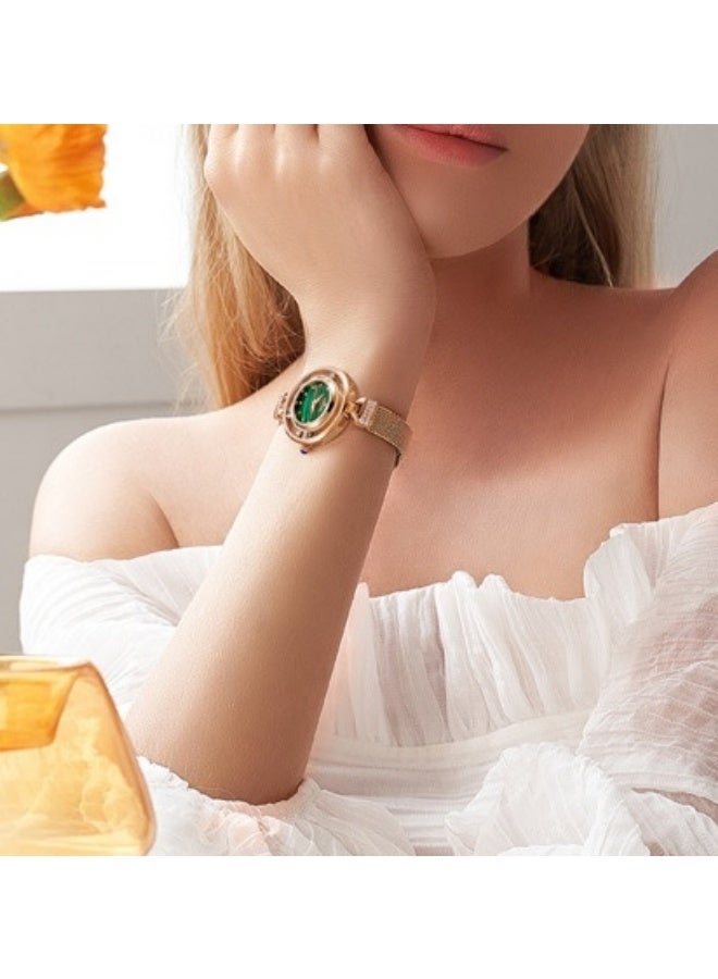 Mark Fairwhale Women's Diamond-Decorated Quartz Watch, Green Dial with Gold Stainless Steel Mesh Strap, Water-Resistant - Image 3